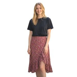 NWT Dress Forum Ruffled Midi Skirt‎ L Floral Split Front Cottagecore Romantic